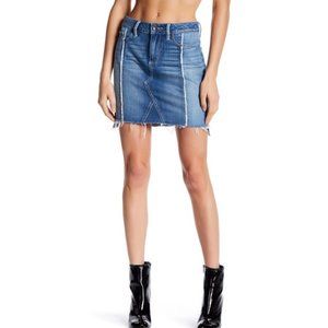 Paige Denim Mini High / Low Hem Fringe Jean Denim Skirt Size 25
